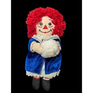 Applause Raggedy Ann Doll With Blue Velvet Dress & Red Yarn Hair 9" hand muff